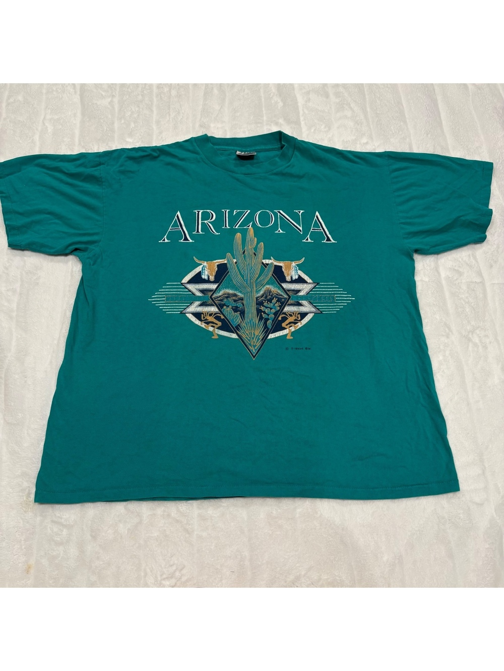Oneita Arizona Graphic T-Shirt Men XL 100% Cotton Pre-Shrunk Vintage Teal